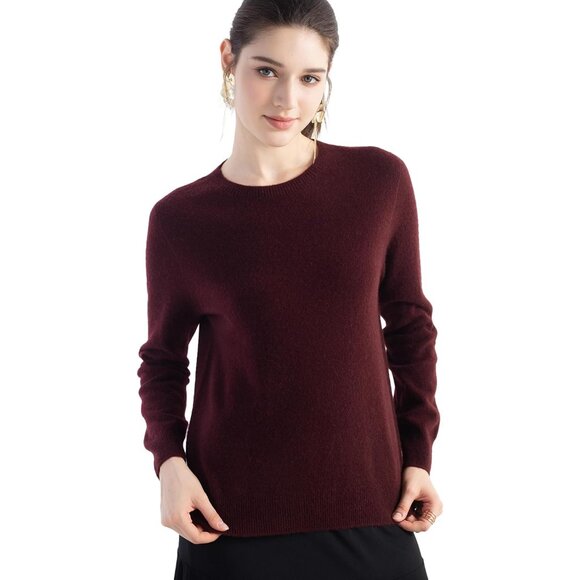 Women´s Cashmere Sweater Large Dark Red Seamless Long...